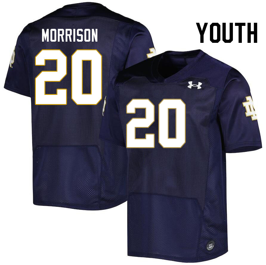 Youth #20 Benjamin Morrison Notre Dame Fighting Irish College Football Jerseys Stitched-Navy - Click Image to Close